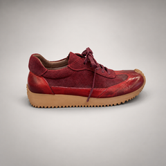 Burgundy Horse Leather Retro Lace-Up Sneakers product view 3