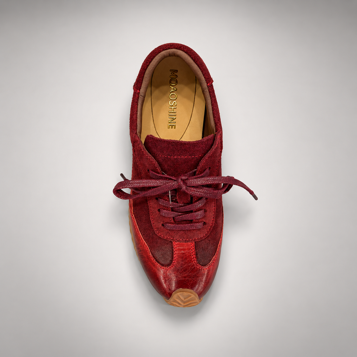 Burgundy Horse Leather Retro Lace-Up Sneakers product view 6