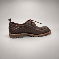 Brown Horse Leather Woven-Panel Lug-Sole Derby Shoes product view 3