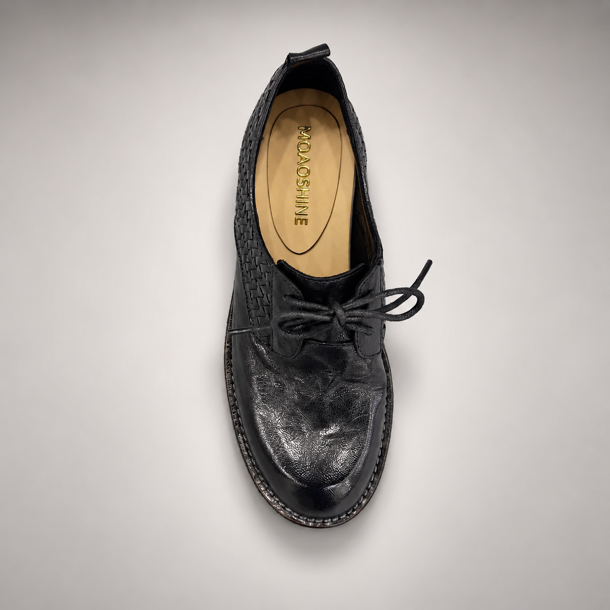 Black Horse Leather Woven-Panel Lug-Sole Derby Shoes product view 7