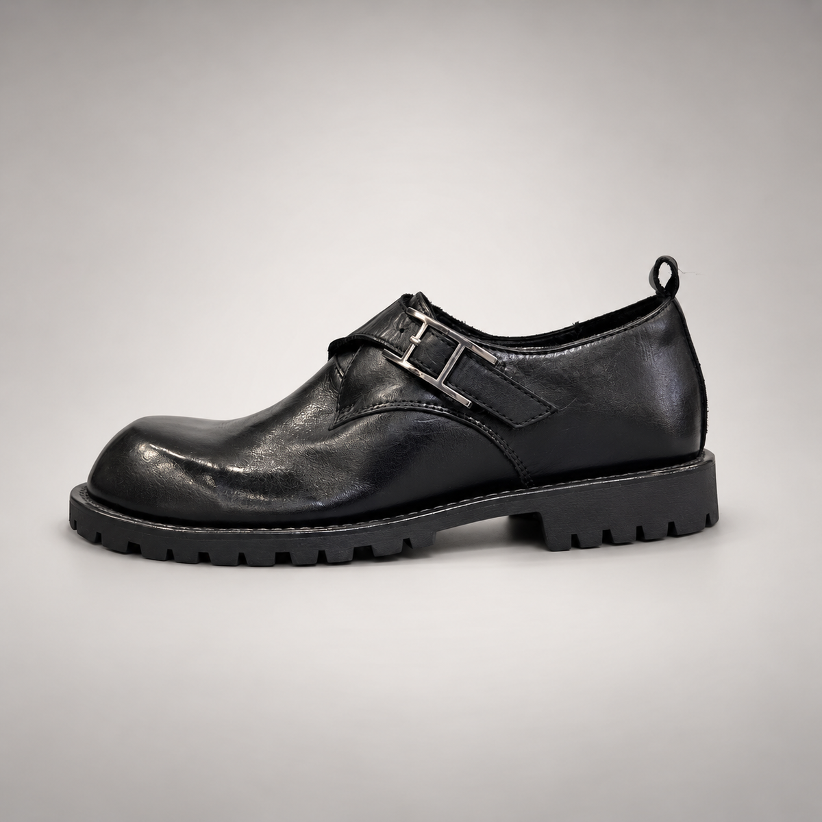 Black Horse Leather Lug-Sole Slip-On Shoes product view 3