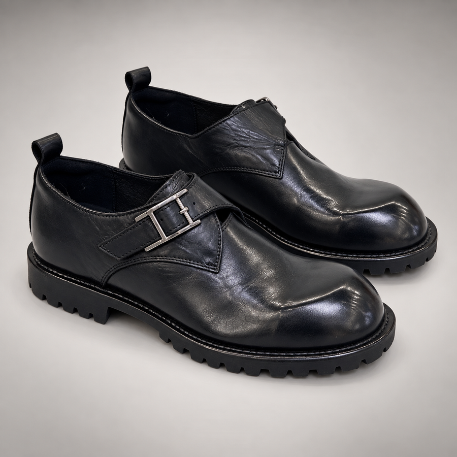 Black Horse Leather Lug-Sole Slip-On Shoes product view 7