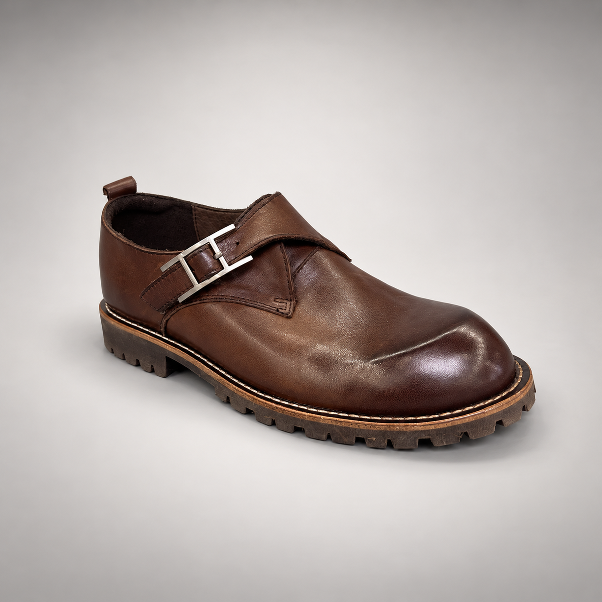 Brown Horse Leather Buckle Lug-Sole Shoes product view 1