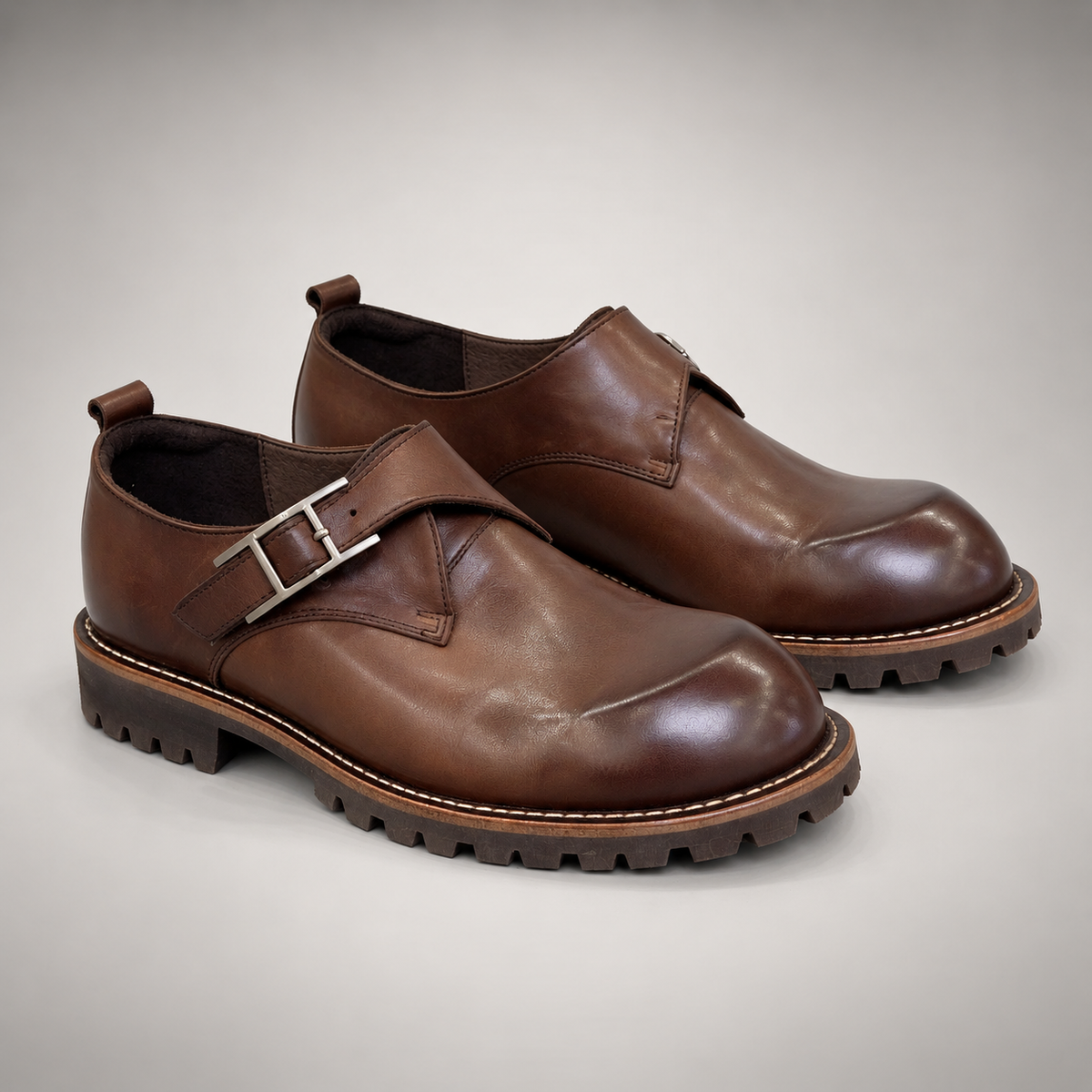 Brown Horse Leather Buckle Lug-Sole Shoes product view 8