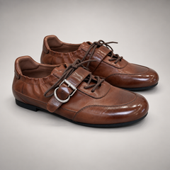 Brown Horse Leather Buckle-Strap Lace-Up Shoes product view 7