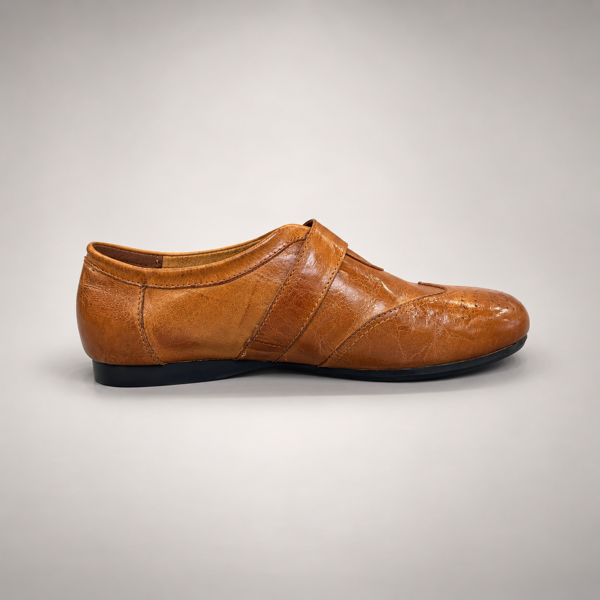 Tan Horse Leather Brogue Strap Flats product view 3