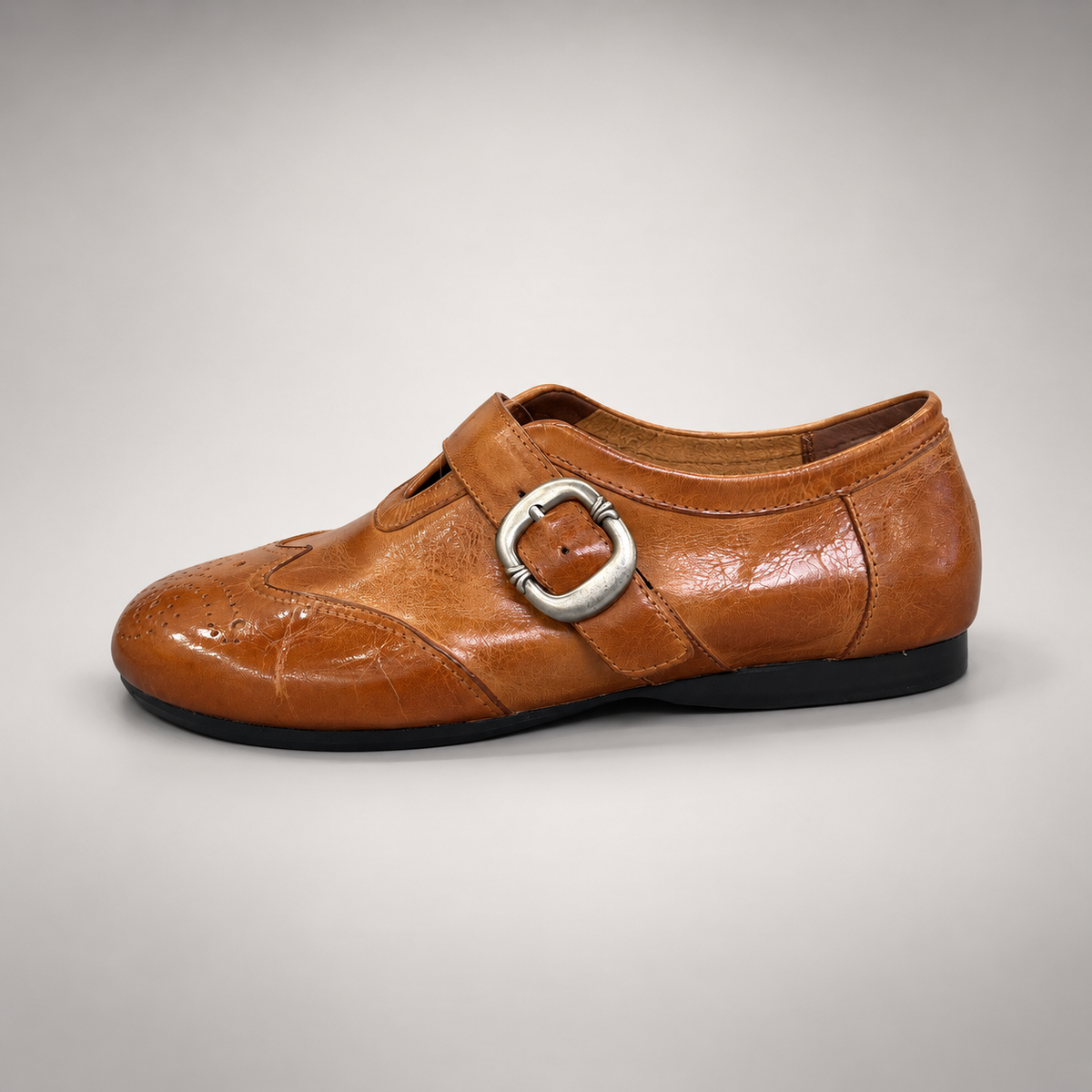 Tan Horse Leather Brogue Strap Flats product view 4