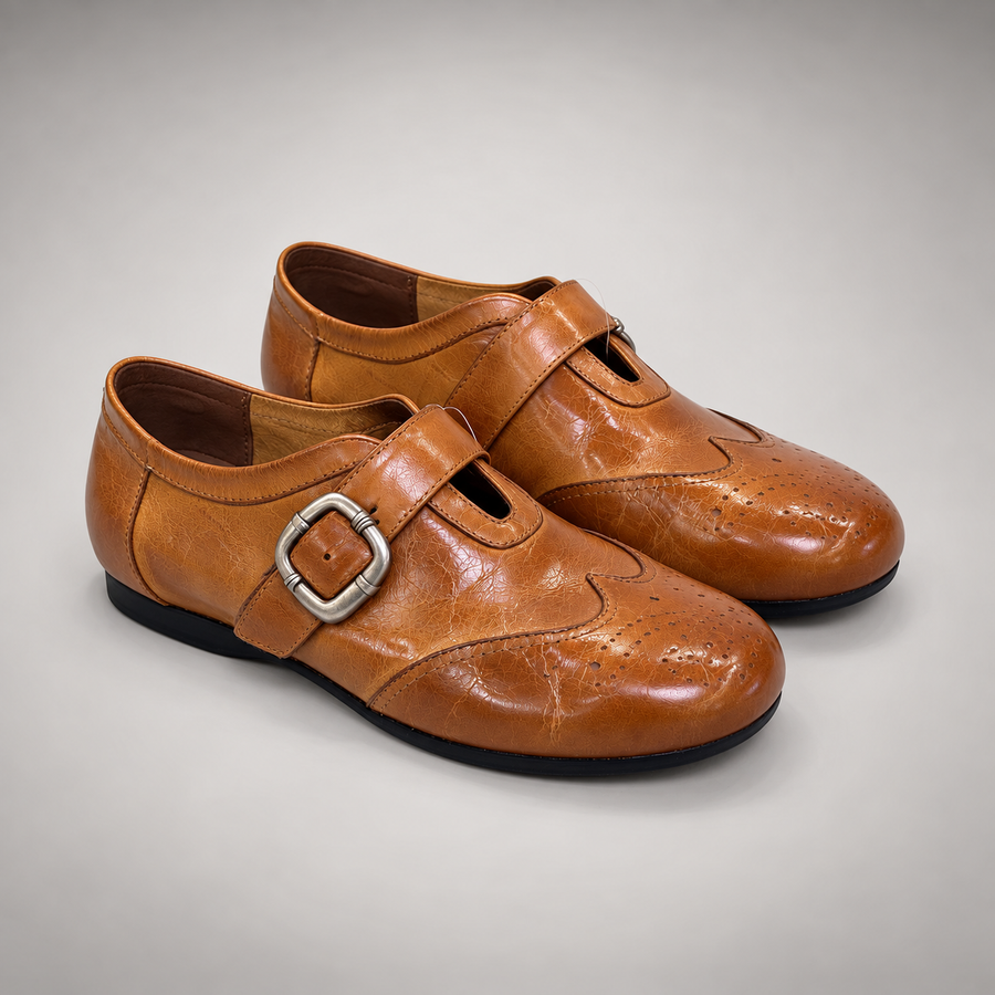 Tan Horse Leather Brogue Strap Flats product view 8