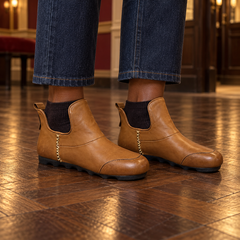 Tan Horse Leather Pull-On Ankle Boots on foot
