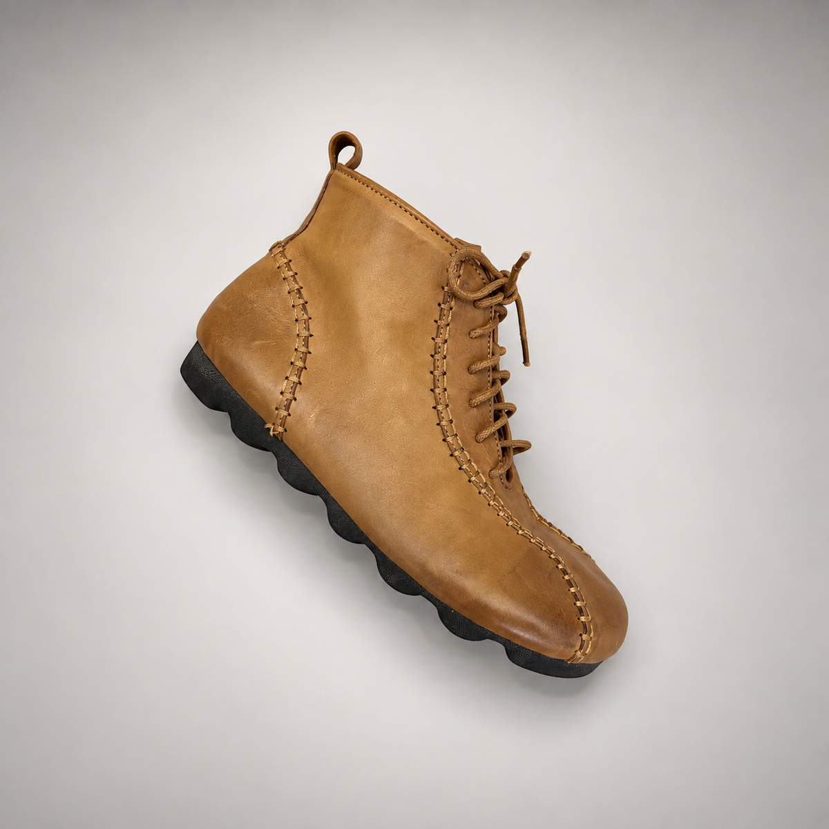Tan Horse Leather Whipstitch Lace-Up Ankle Boots product view 7