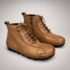 Tan Horse Leather Whipstitch Lace-Up Ankle Boots product view 8