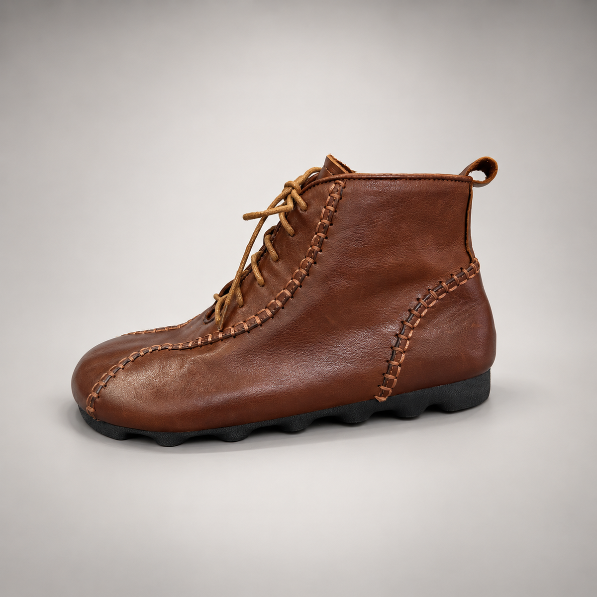 Brown Horse Leather Whipstitch Zip Ankle Boots product view 4