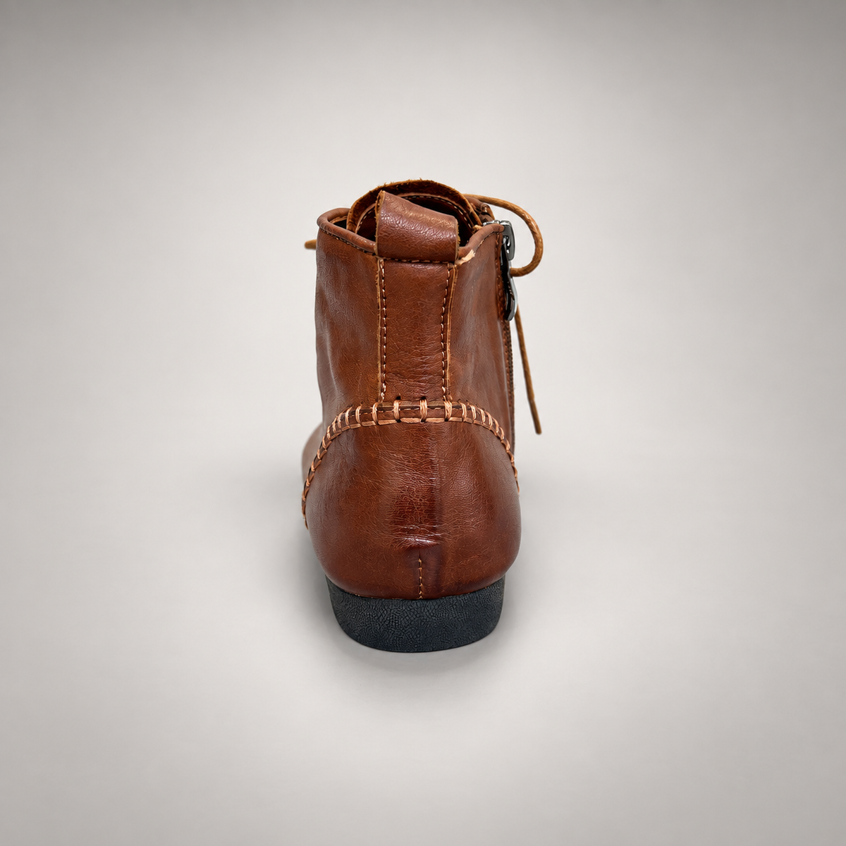 Brown Horse Leather Whipstitch Zip Ankle Boots product view 5