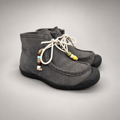 Gray Cow Suede Shearling-Lined Beaded Moc-Toe Boots product view 1