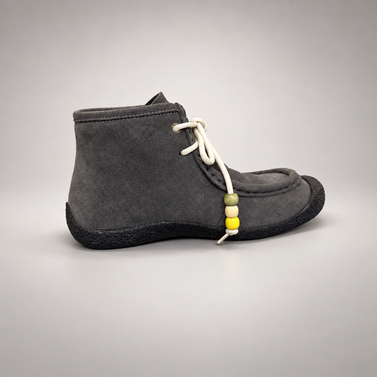 Gray Cow Suede Shearling-Lined Beaded Moc-Toe Boots product view 3