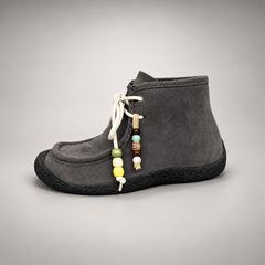 Gray Cow Suede Shearling-Lined Beaded Moc-Toe Boots product view 4