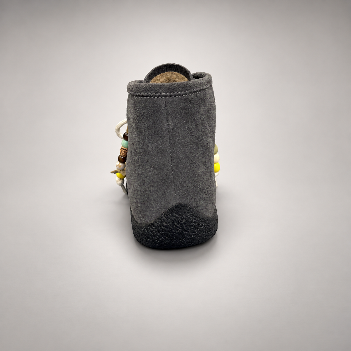 Gray Cow Suede Shearling-Lined Beaded Moc-Toe Boots product view 5