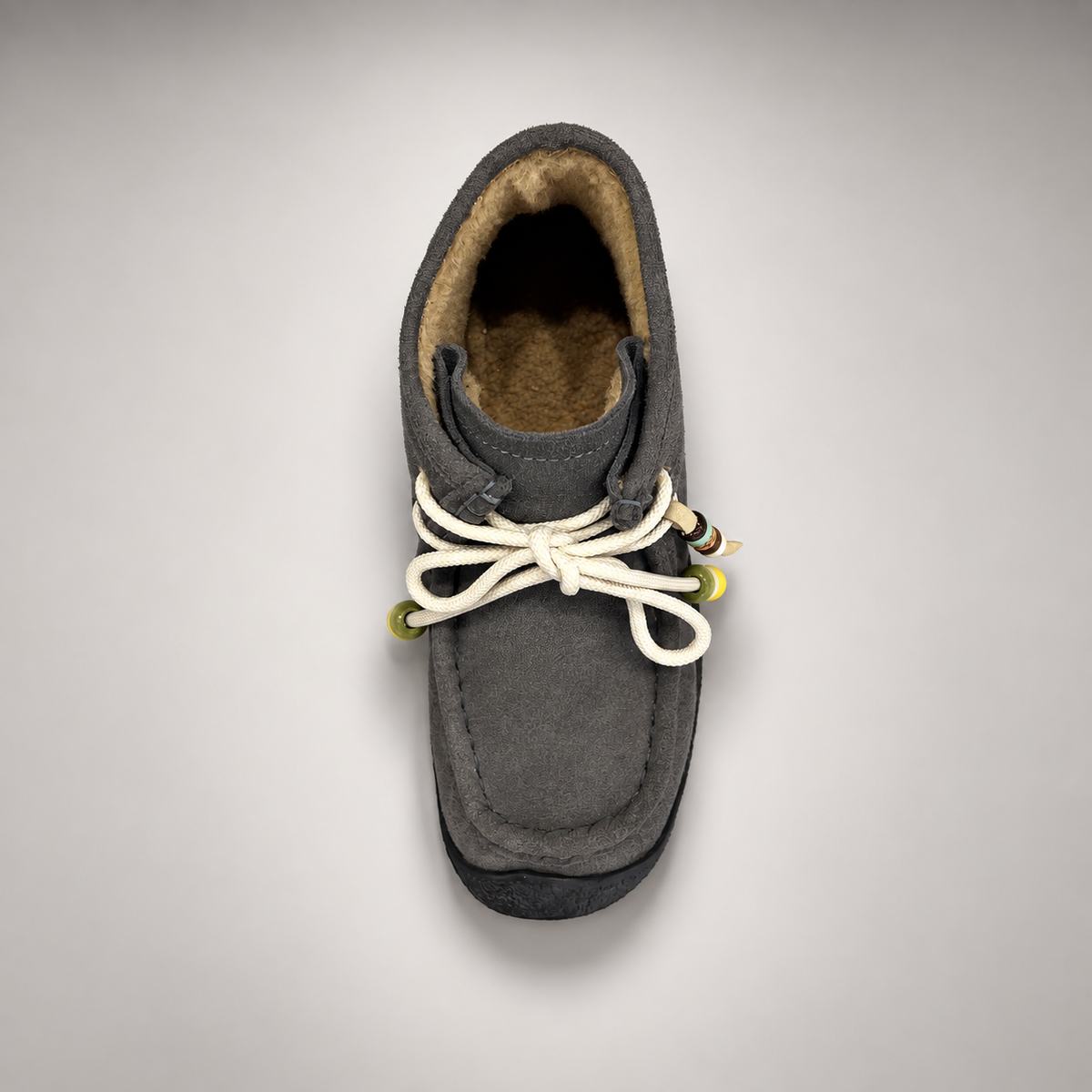Gray Cow Suede Shearling-Lined Beaded Moc-Toe Boots product view 7