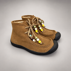 Tan Cow Suede Shearling-Lined Beaded Moc-Toe Boots product view 1