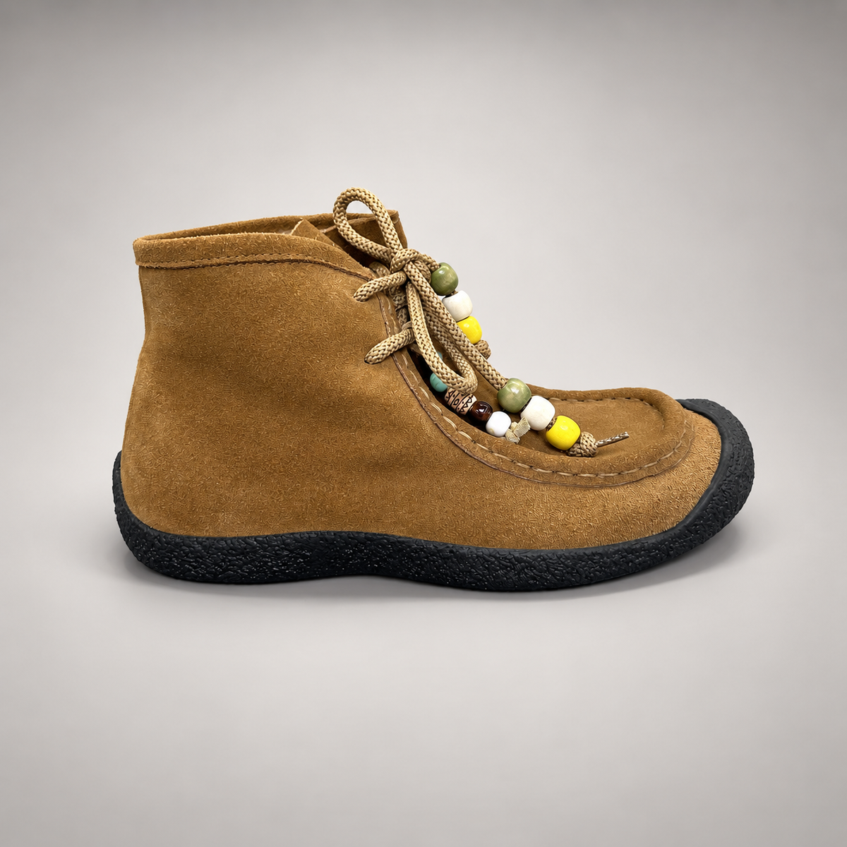 Tan Cow Suede Shearling-Lined Beaded Moc-Toe Boots product view 3