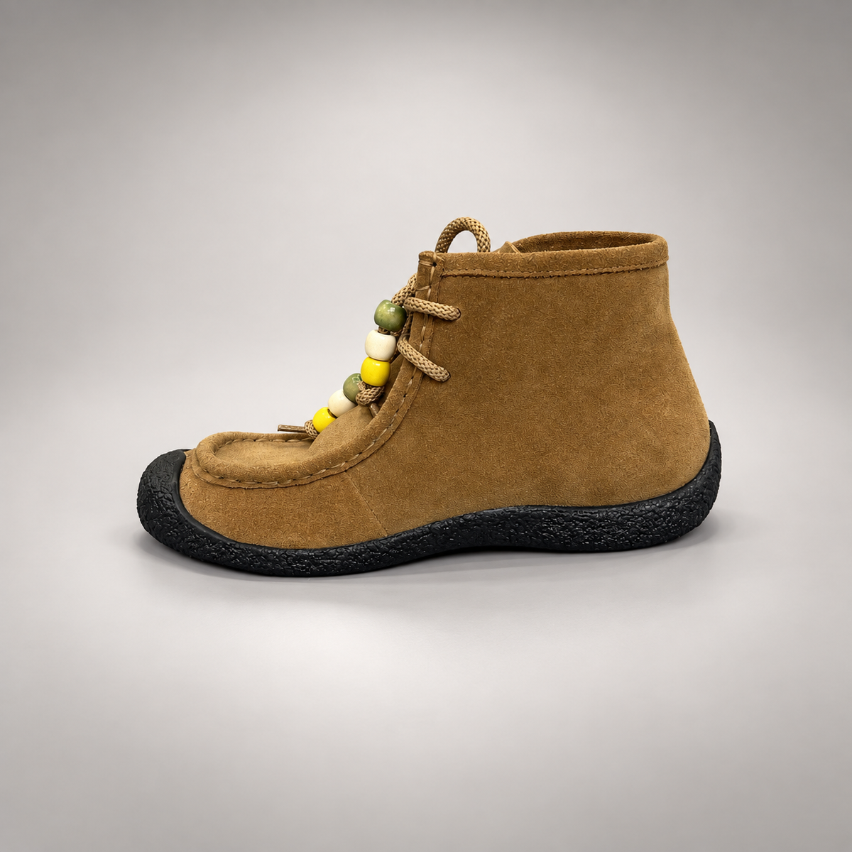 Tan Cow Suede Shearling-Lined Beaded Moc-Toe Boots product view 4
