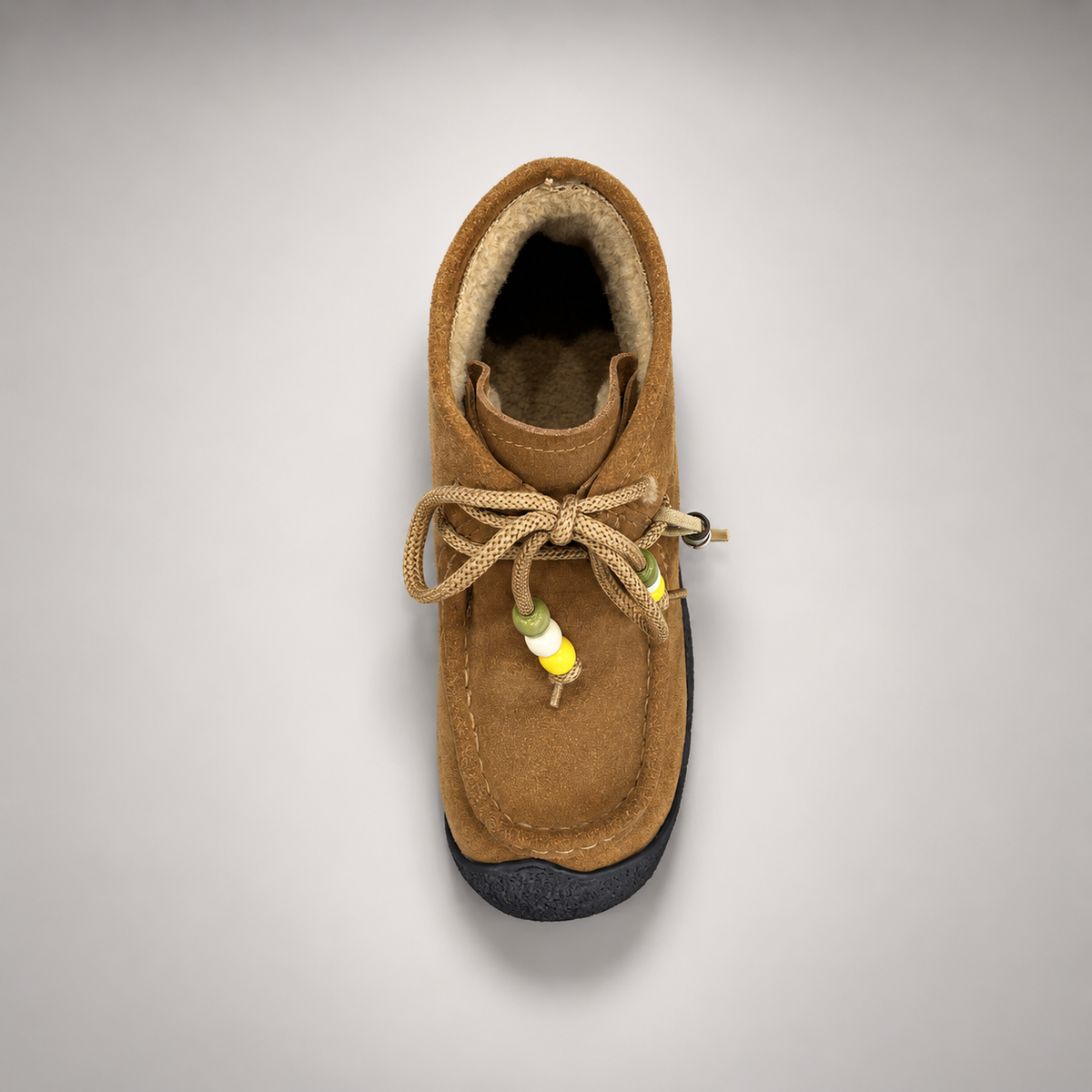 Tan Cow Suede Shearling-Lined Beaded Moc-Toe Boots product view 7
