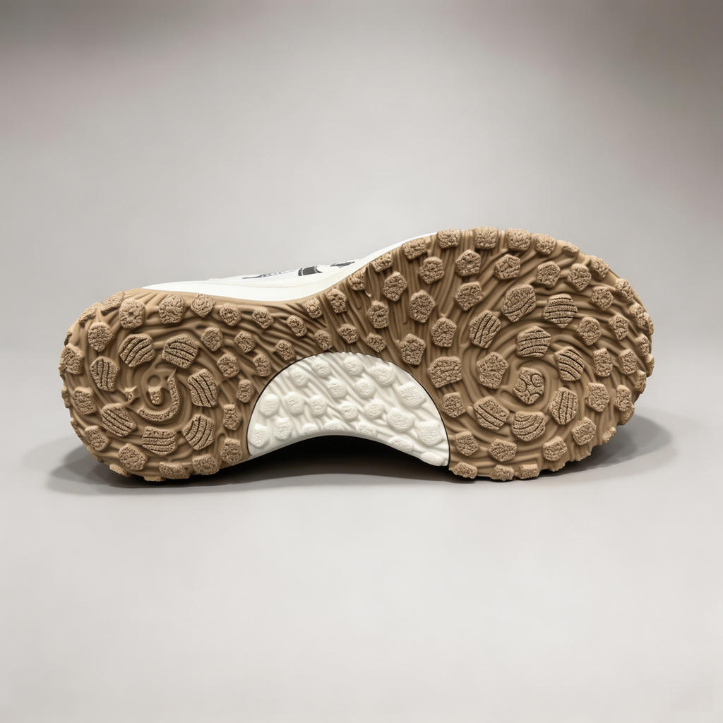 Silver sneaker outsole view showing the rubber outsole