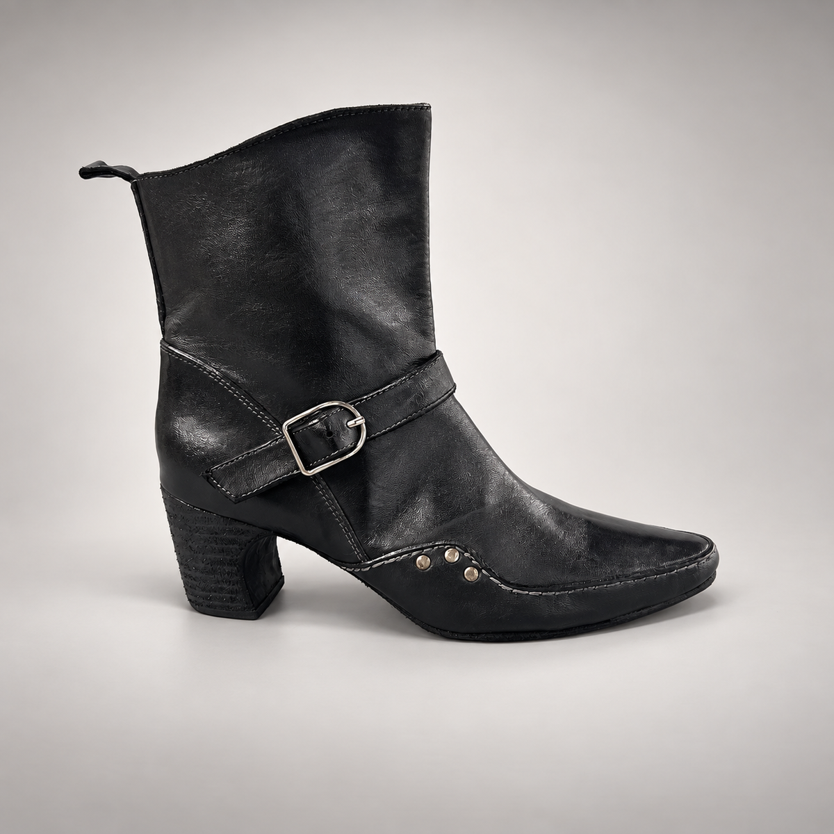 Black buckle-strap ankle boots, view 3