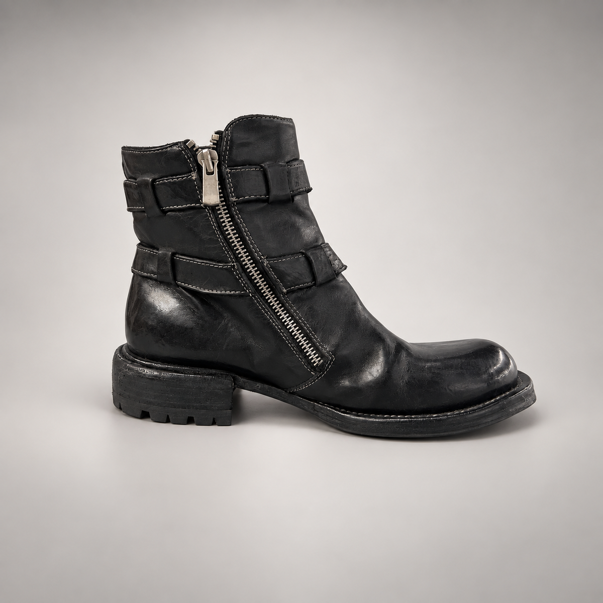 Black double-buckle ankle boots, view 4