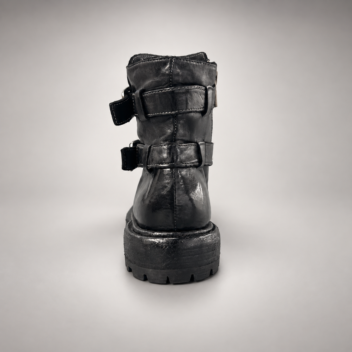Black double-buckle ankle boots, view 7