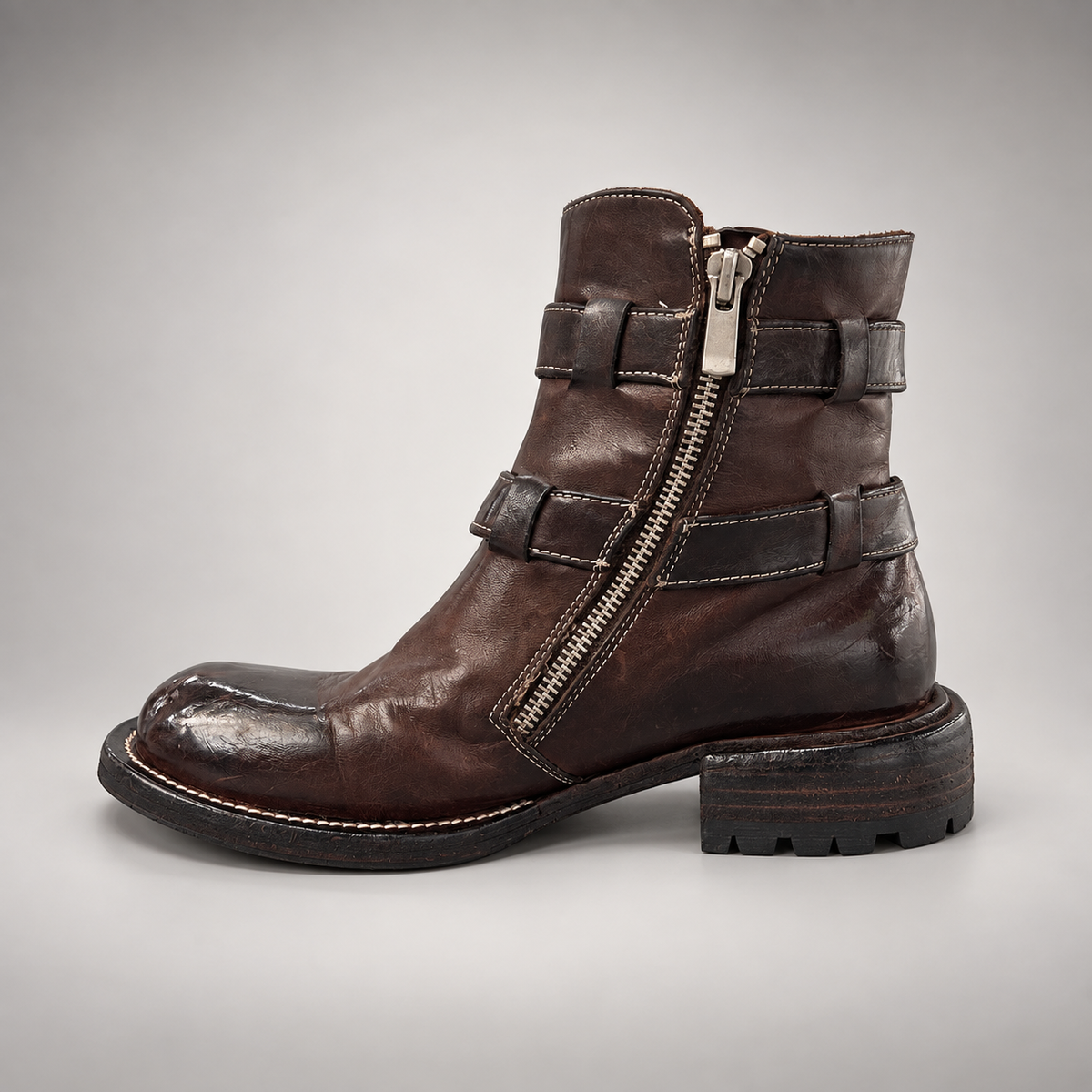 Dark brown double-buckle ankle boots, view 4