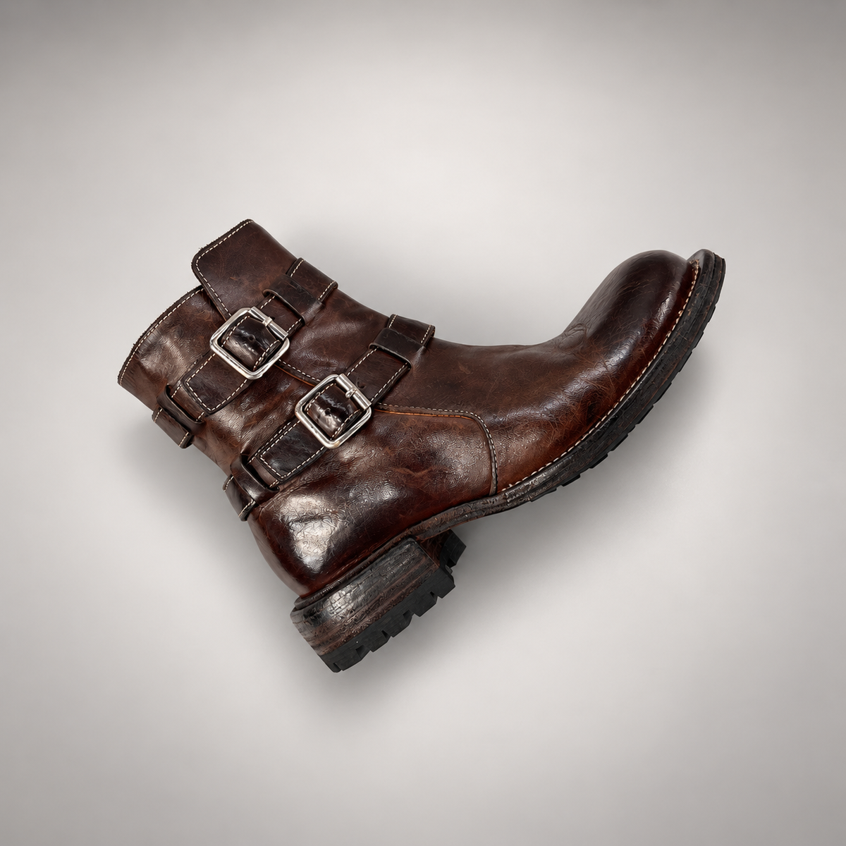 Dark brown double-buckle ankle boots, view 7