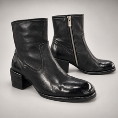 Black washed horse leather side-zip ankle boots, pair