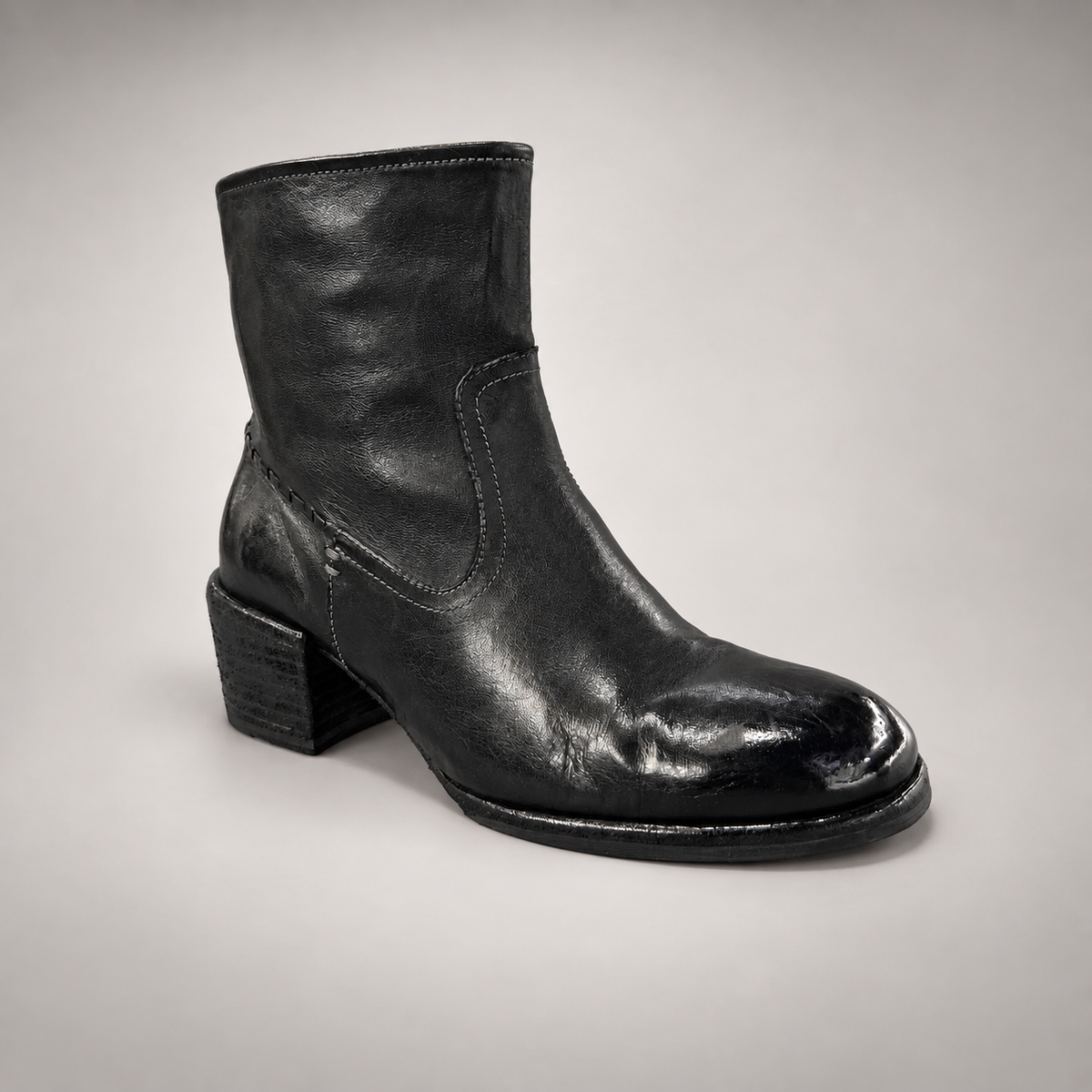 Black side-zip ankle boots, view 2