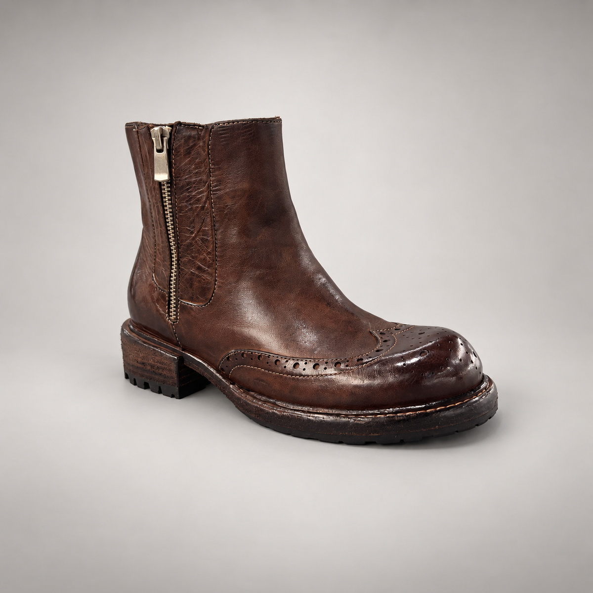 Brown brogue-toe ankle boots, view 2