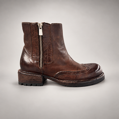 Brown brogue-toe ankle boots, view 3