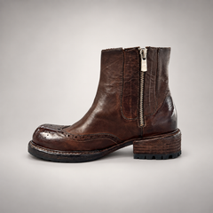 Brown brogue-toe ankle boots, view 4
