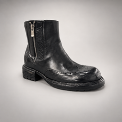 Black brogue-toe ankle boots, view 2