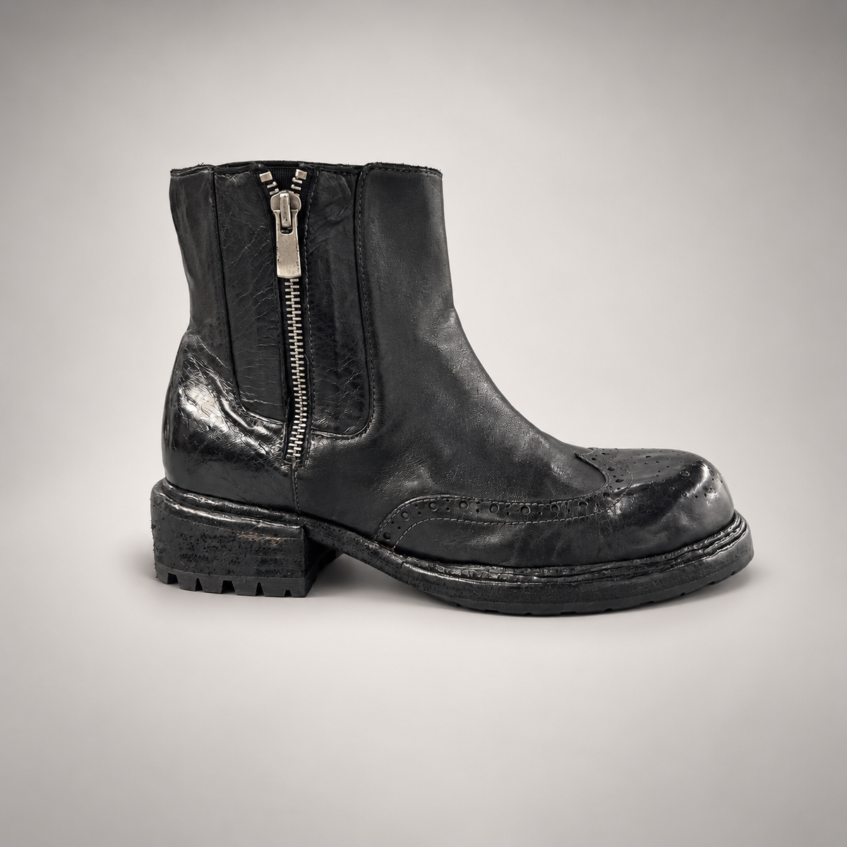 Black brogue-toe ankle boots, view 3