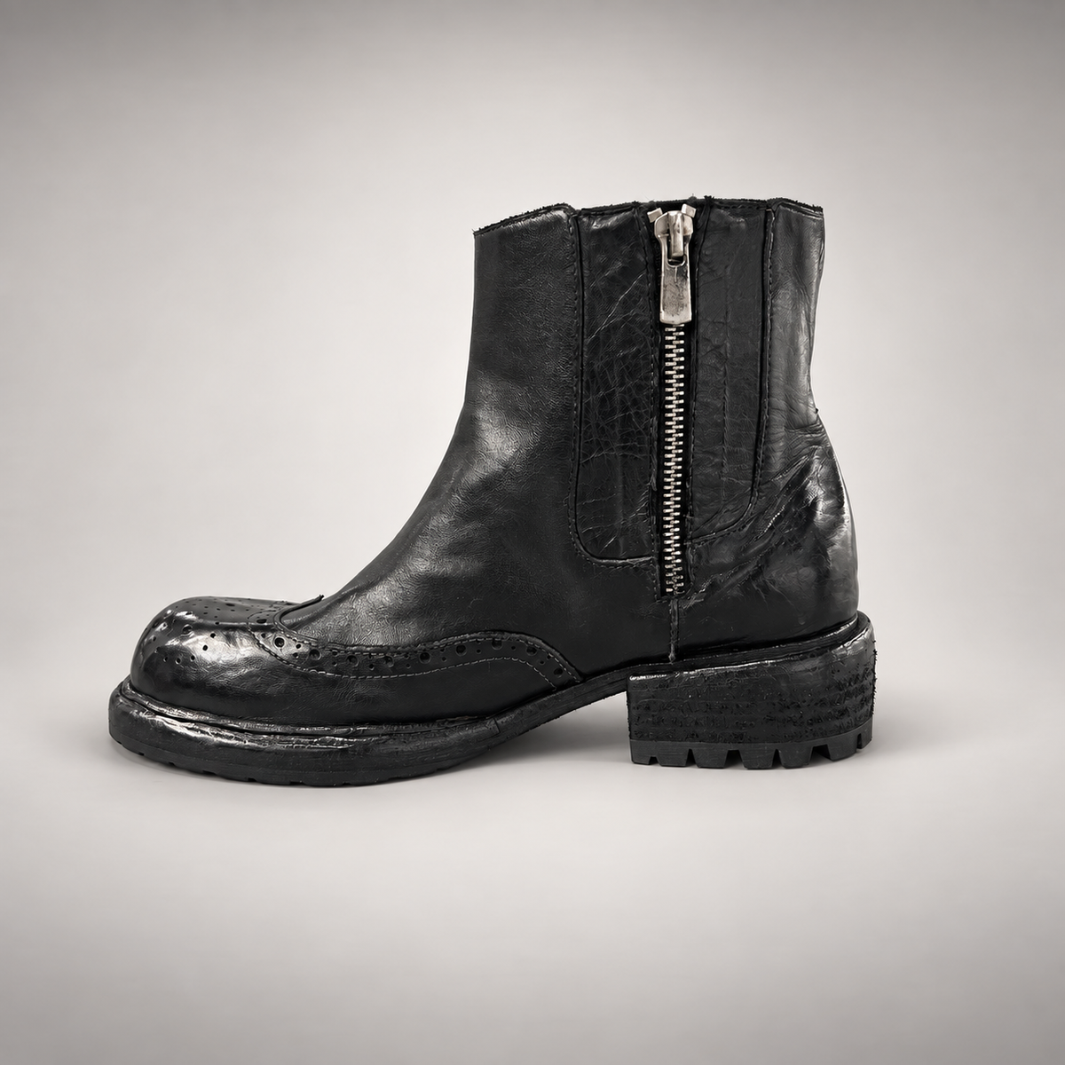 Black brogue-toe ankle boots, view 4