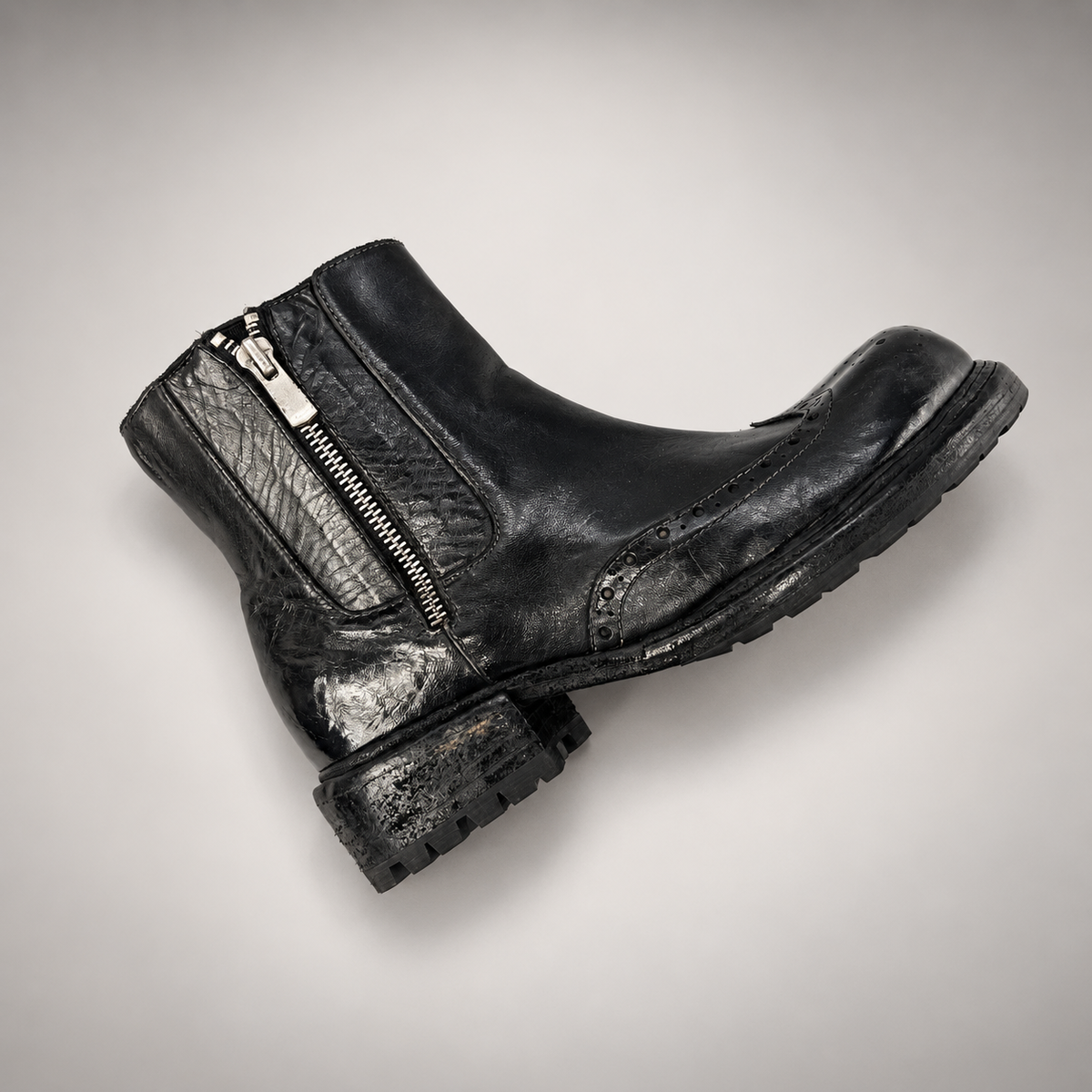Black brogue-toe ankle boots, view 6