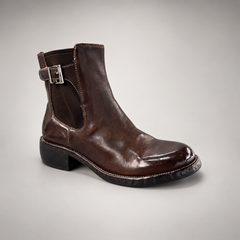 Dark Brown buckle Chelsea ankle boots, view 2