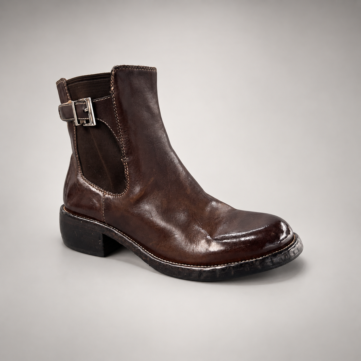 Dark Brown buckle Chelsea ankle boots, view 2