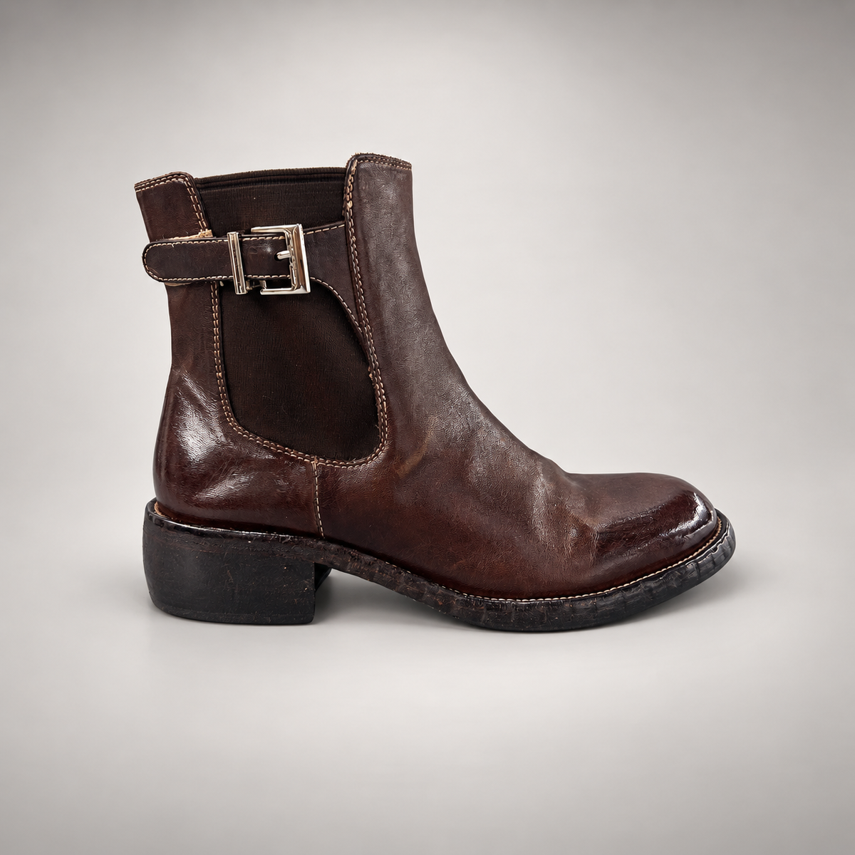 Dark Brown buckle Chelsea ankle boots, view 3