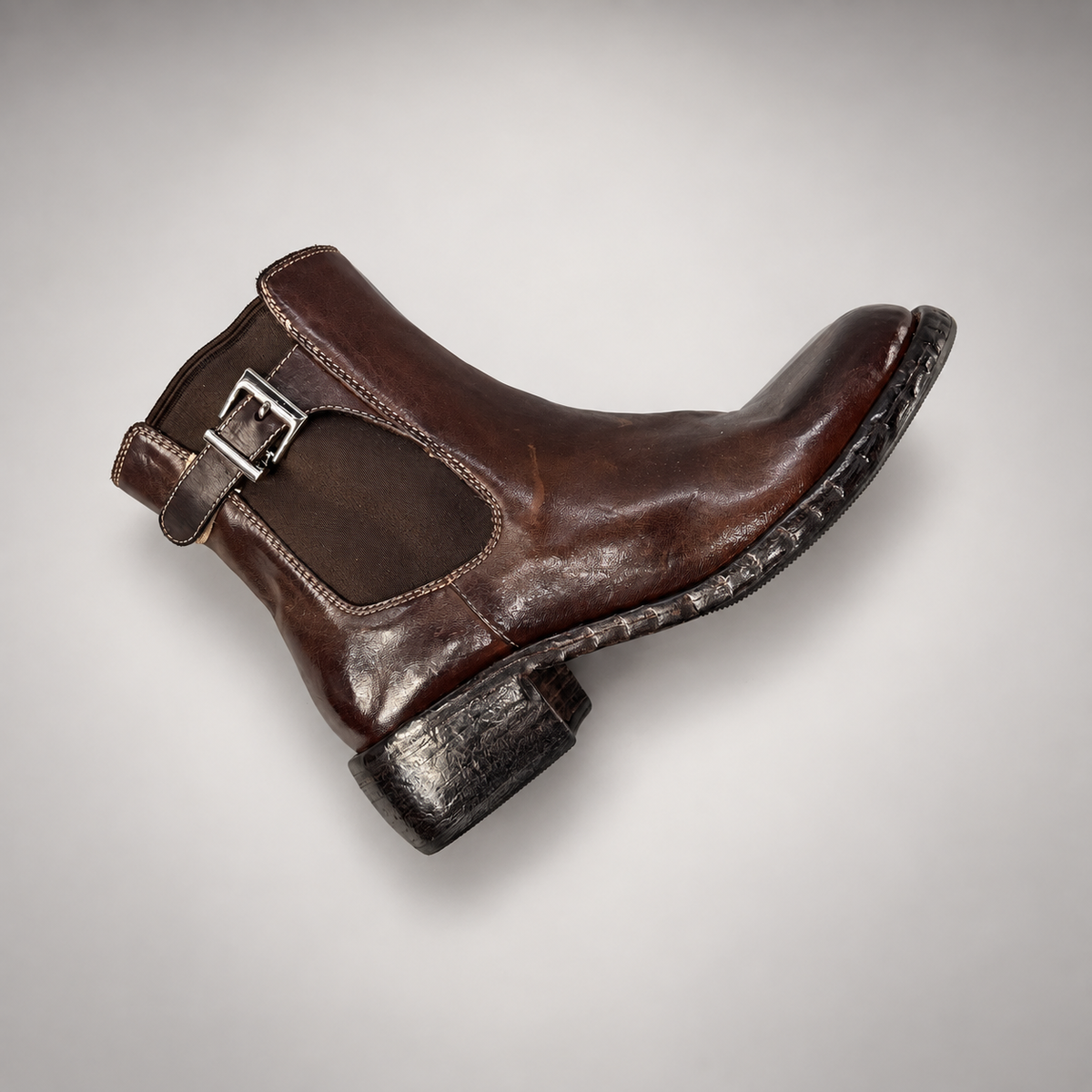 Dark Brown buckle Chelsea ankle boots, view 7