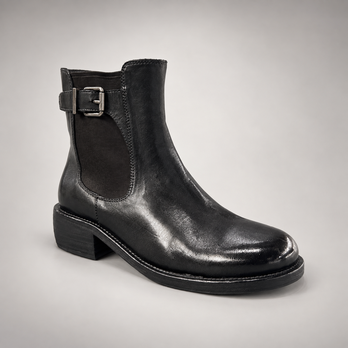 Black buckle Chelsea ankle boots, view 2