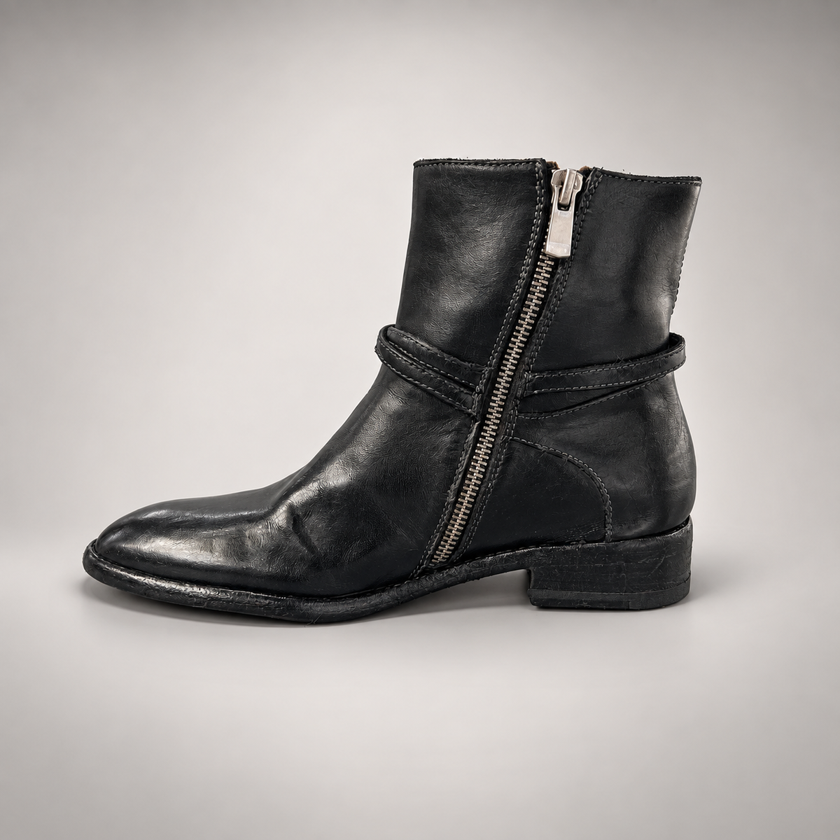 Black wraparound buckle ankle boots, view 4
