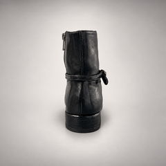 Black wraparound buckle ankle boots, view 5