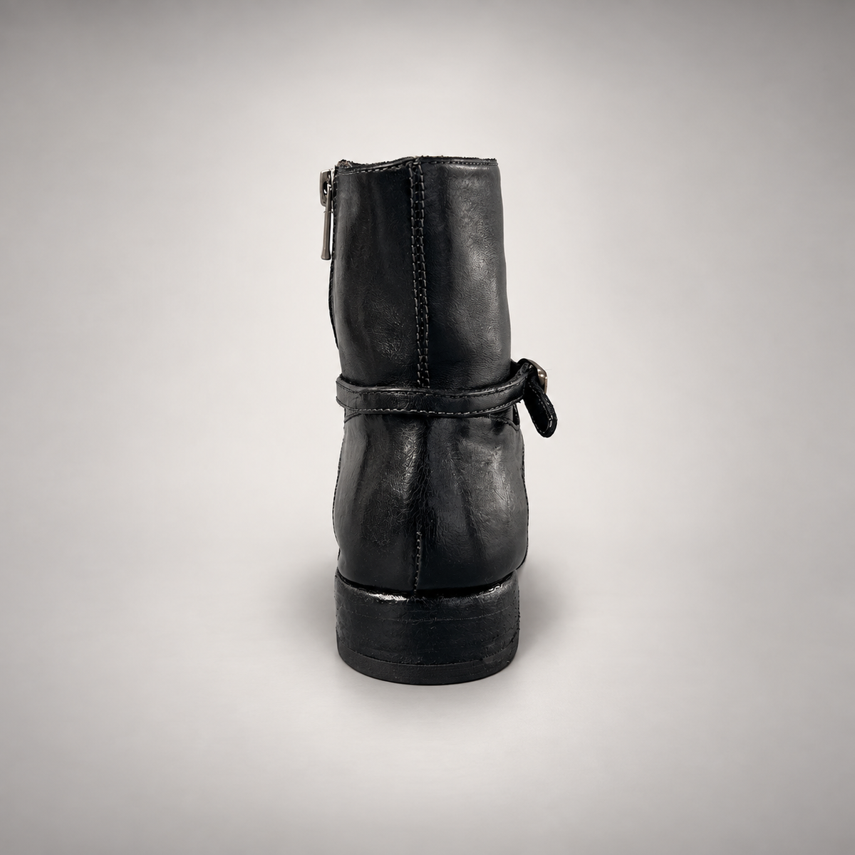 Black wraparound buckle ankle boots, view 5