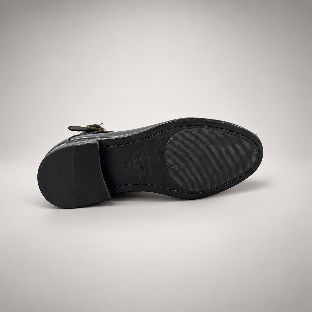 Black wraparound buckle ankle boots, view 6